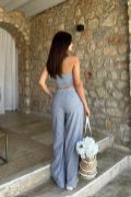 Vesna Keten Çizgili Crop Takım 9806-0025 resmi